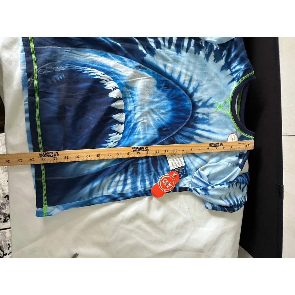 Wonder Nation Shark Pajama Top Kids XL 14-16 Blue Tie Dye New Glow in the Dark